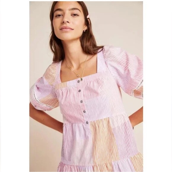 ANTHROPOLOGIE Maeve Gable Tiered Pink Tunic XXS - Picture 1 of 9